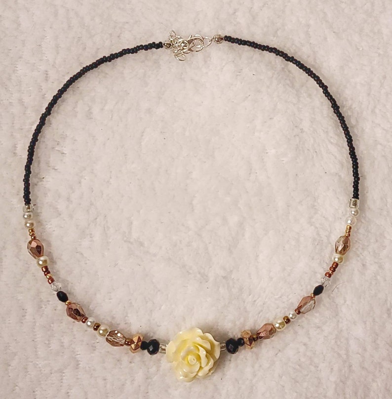 Rose Gold Rose Choker Necklace Black Beige