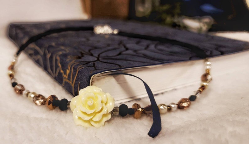 Rose Gold Rose Choker Necklace Black Beige