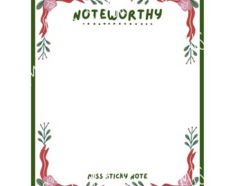 Green Sweetheart Floral Printable Notepad | Noteworthy Stationery Digital Download | 4x5 Inch Note Paper