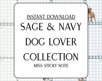 Sage & Navy Dog Lover Collection | Instant Download Sticky Note File | Digital Planner