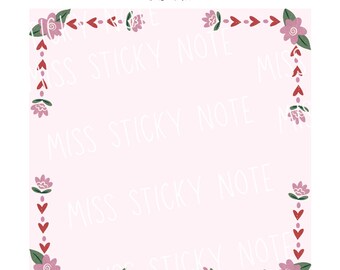 Pink Floral 3x3 Sticky Note Printable | Sweetheart Heart Border Memo | Digital Download Notepad