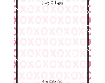 Hugs & Kisses XOXO Printable Notepad | Valentine’s Stationery Digital Download | 4x5 Inch Notes
