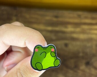 Handmade Frog Pin: Grumpy Green Resin Froggy Friend