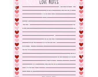 Printable Love Notes Stationery | 6x8 Heart Border Letter Paper | Romantic Digital Download for Valentines