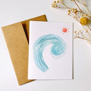 Tarjeta de felicitación de acuarela hecha a mano / Papelería / Ola / Tarjeta en blanco / A2 / Tarjeta de notas