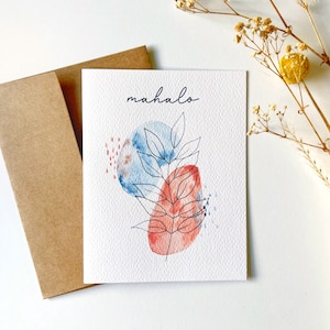 Handmade Watercolor Greeting Card | Stationery | Thank You Card | Mahalo | Art | A2 | Note Card