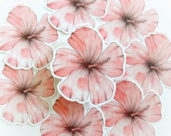 Pink Hibiscus Sticker | Watercolor | Art Sticker | Vinyl | Car Decor | Waterproof Sticker