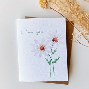 Tarjeta de felicitación de acuarela hecha a mano / Tarjetas de notas / Te amo / A2 / Daisy Love /
