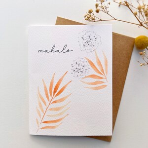 Tarjeta de felicitación de acuarela hecha a mano / Papelería / Tarjeta de agradecimiento / Mahalo / A2 / Tarjetas de notas de acuarela