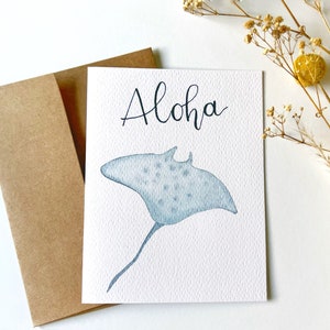 Handgemachte Aquarell Grußkarte | Papeterie | Aloha Karte | Mantarochen | Kunst | A2 | Notizkarte