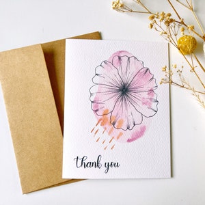 Handmade Greeting Card Stationery Thank You Thankful A2 Watercolor Note Card imagem 1