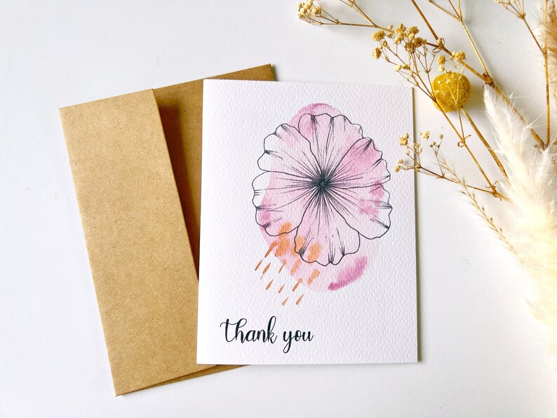 Handmade Greeting Card Stationery Thank You Thankful A2 Watercolor Note Card imagem 1