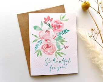 Handmade Watercolor Greeting Card | Stationery | Thankful | Thank You Card | A2 |Note Cards