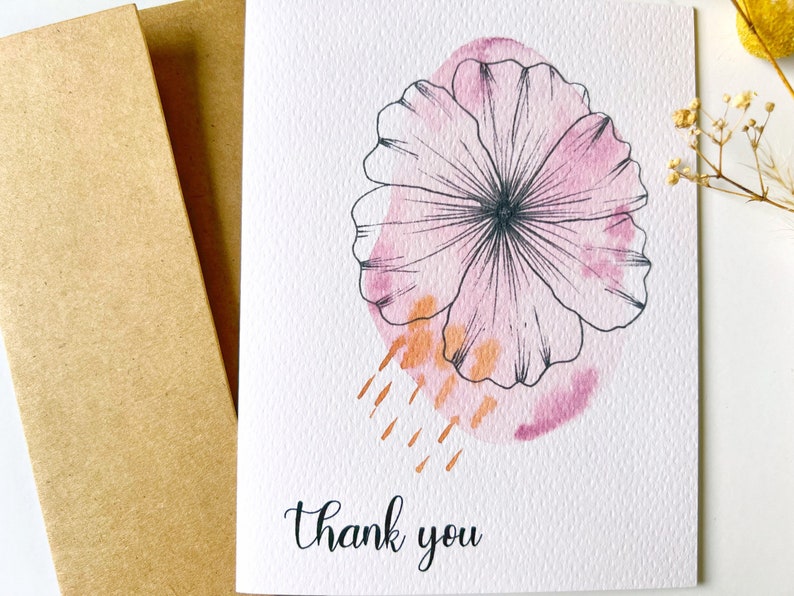 Handmade Greeting Card Stationery Thank You Thankful A2 Watercolor Note Card imagem 3
