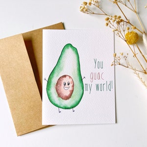 Handgemachte Aquarell Grußkarte | Papeterie | Valentinstagskarte | Avocado | A2 | Aquarell Grußkarten | Niedliche Paare Pun