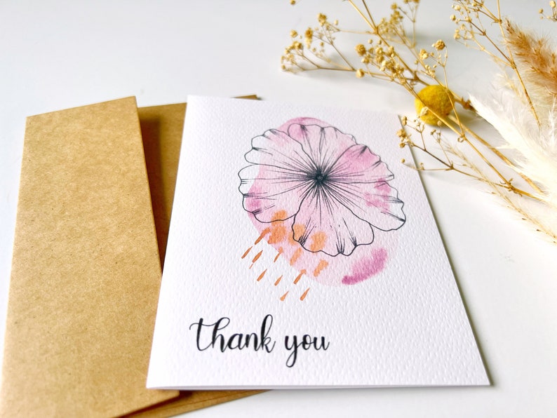 Handmade Greeting Card Stationery Thank You Thankful A2 Watercolor Note Card imagem 2