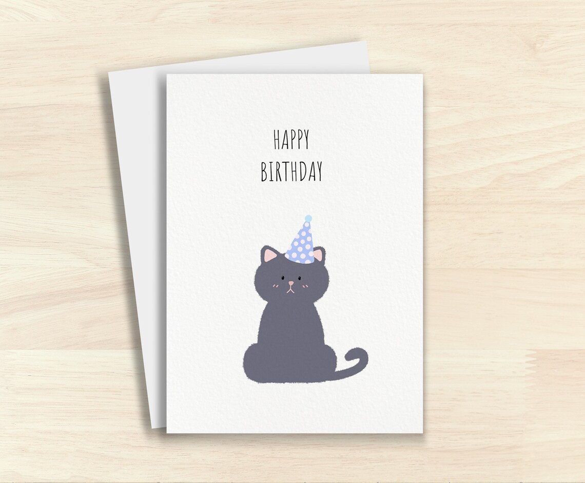 Gray Cat Happy Birthday Printable Card Cute Kitten Folded - Etsy UK