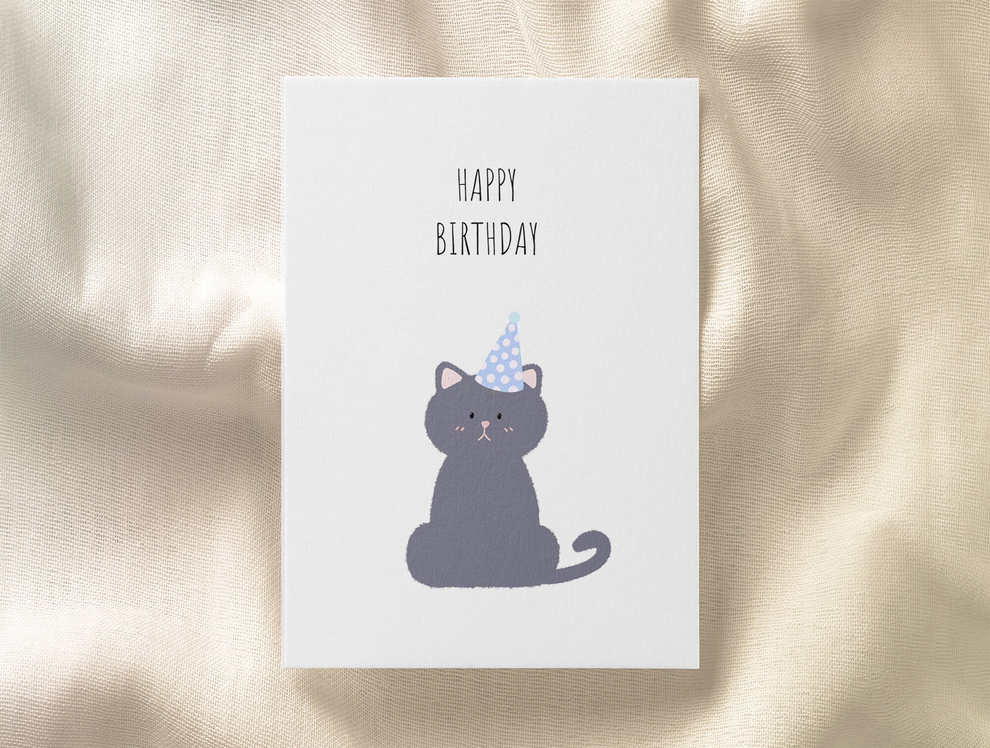 Gray Cat Happy Birthday Printable Card Cute Kitten Folded - Etsy UK