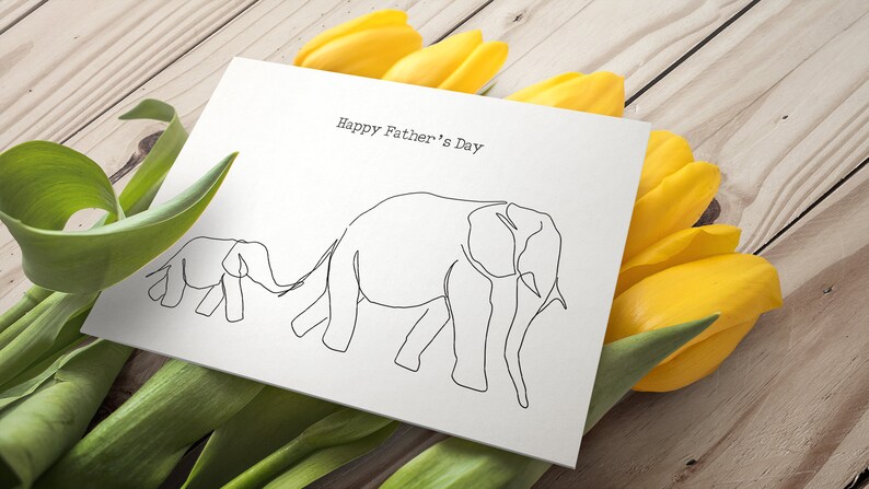 Happy Father's Day Animal Printable Card Elephant Line - Etsy