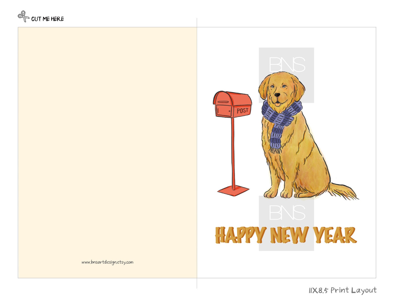 Happy New Year Golden Retriever Greeting Card Printable Etsy