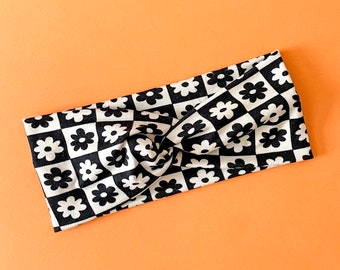 Retro Checkered Black/Cream Headband