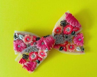 Embellished Embroidered Bow// Baby/Toddler/Child Bow Headband // Bow Hair Clip