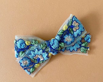 Embellished Embroidered Bow// Baby/Toddler/Child Bow Headband // Bow Hair Clip