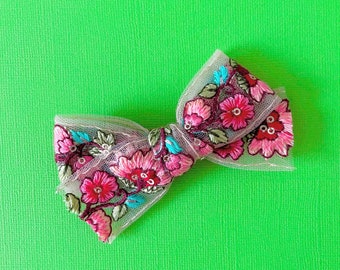 Embellished Embroidered Bow// Baby/Toddler/Child Bow Headband // Bow Hair Clip