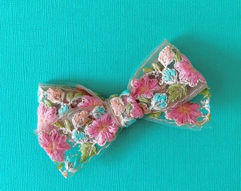 Embellished Embroidered Bow// Baby/Toddler/Child Bow Headband // Bow Hair Clip