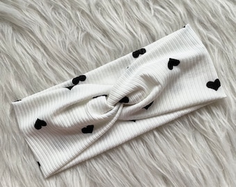 Black and White Hearts Headband