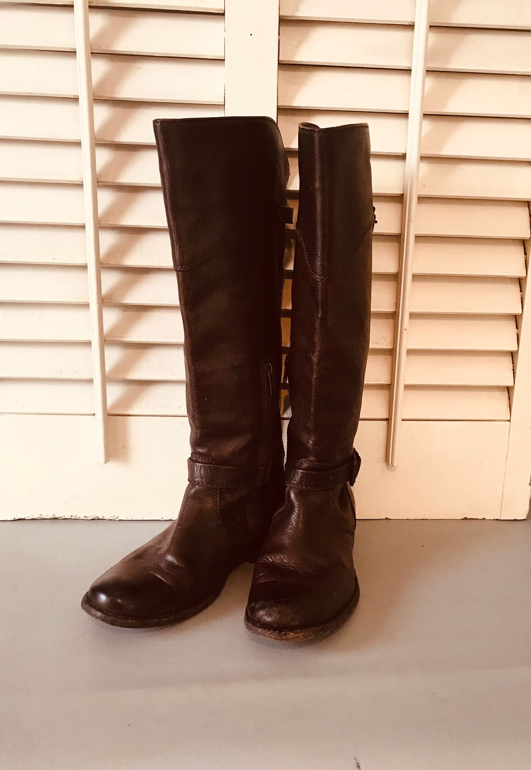 Frye Womans Vintage Tall Brown Leather Riding Boots Size 7.5 Side Zip ...