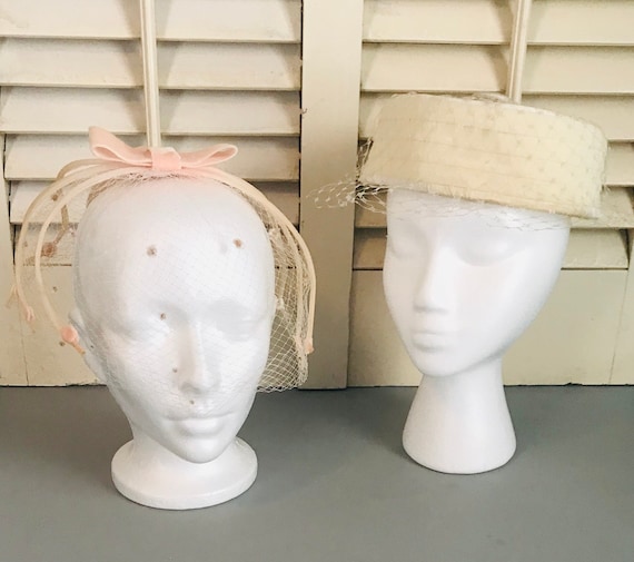 Vintage Cream and Peach Cocktail Hats Set of Two T
