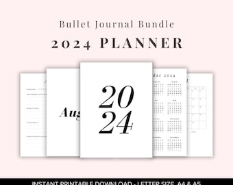 2024 Planner Bullet Journal Bundle | Printable Download | Daily, Weekly, Monthly Plan | Calendar | Undated Pages | A5 A4 Letter