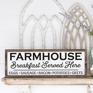 Farmhouse sign "Breakfast Served Here", country house decoration, kitchen