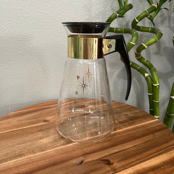 PYREX GLASS 6 CUP COFFEE POT TEA CARAFE GOLD STARBURST STAINLESS STEEL  BLACK on eBid United States