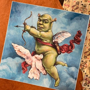 Cherub Shrek Print Signed & Dated - Renaissance 8 x 8 Print on Deluxe Watercolor Paper - High Quality