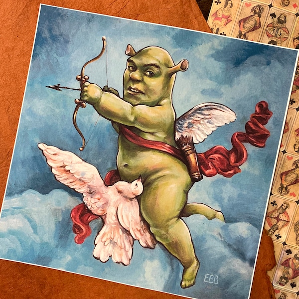 Cherub Shrek Print Signed & Dated - Renaissance 8 x 8 Print on Deluxe Watercolor Paper - High Quality