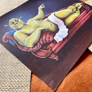 Impresión IMPERFECTA Renaissance Shrek firmada y fechada Impresión renacentista 8 x 10 en papel de acuarela de lujo Arte clásico de alta calidad imagen 5