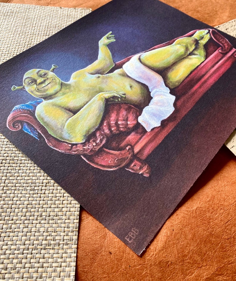 Impresión IMPERFECTA Renaissance Shrek firmada y fechada Impresión renacentista 8 x 10 en papel de acuarela de lujo Arte clásico de alta calidad imagen 5