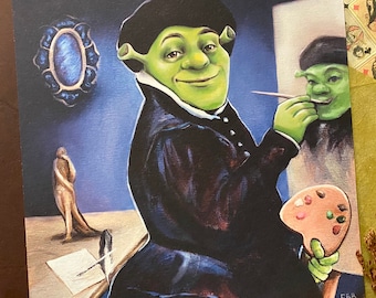 Konstnärstryck av Shrek – Signerat akvarellpapper 8x8