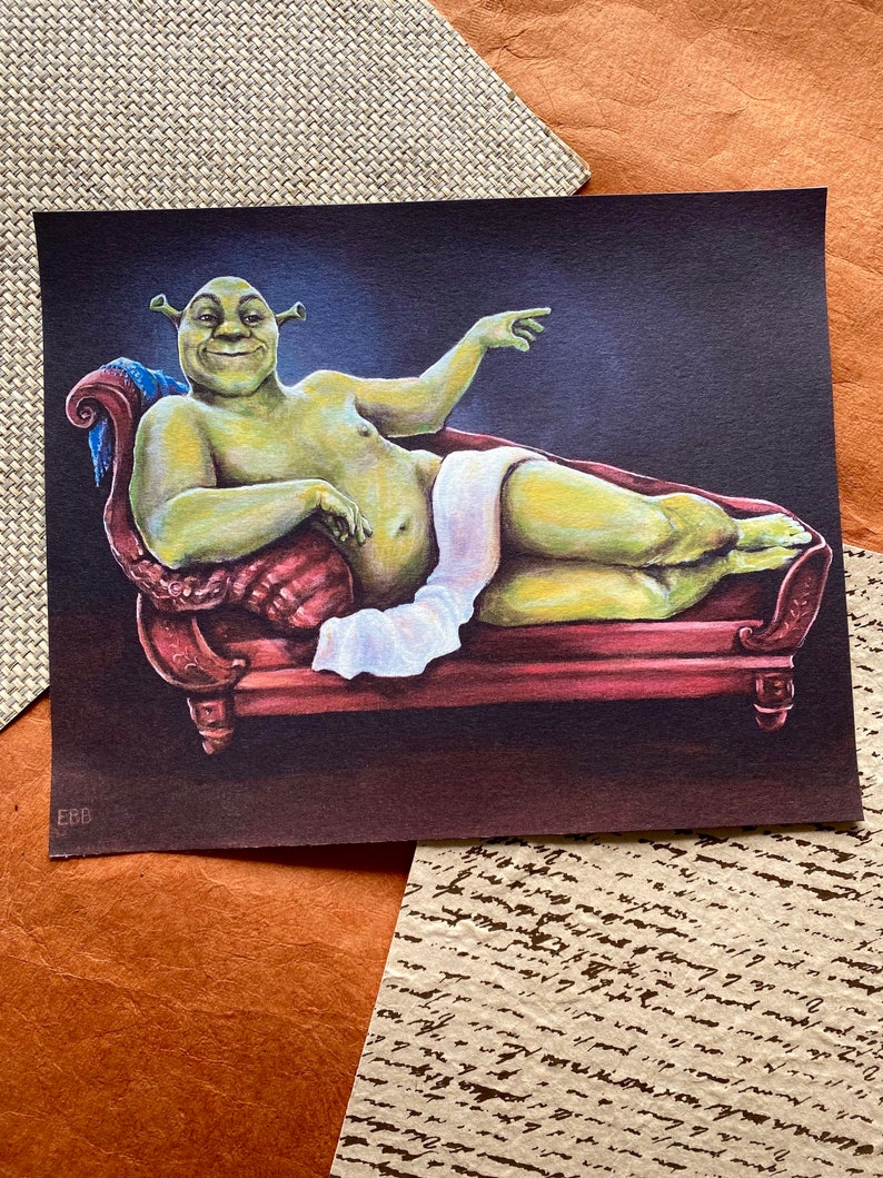 Impresión IMPERFECTA Renaissance Shrek firmada y fechada Impresión renacentista 8 x 10 en papel de acuarela de lujo Arte clásico de alta calidad imagen 3