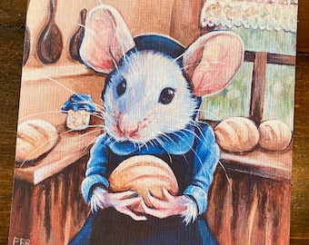 Stampa artistica di Meredith, il topo con lievito madre – Illustrazione di animali Cottagecore