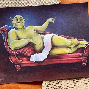 Impresión IMPERFECTA Renaissance Shrek firmada y fechada Impresión renacentista 8 x 10 en papel de acuarela de lujo Arte clásico de alta calidad imagen 1