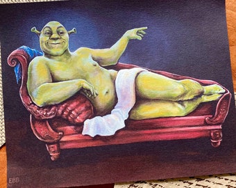 Impresión IMPERFECTA Renaissance Shrek firmada y fechada- Impresión renacentista 8 x 10 en papel de acuarela de lujo - Arte clásico de alta calidad