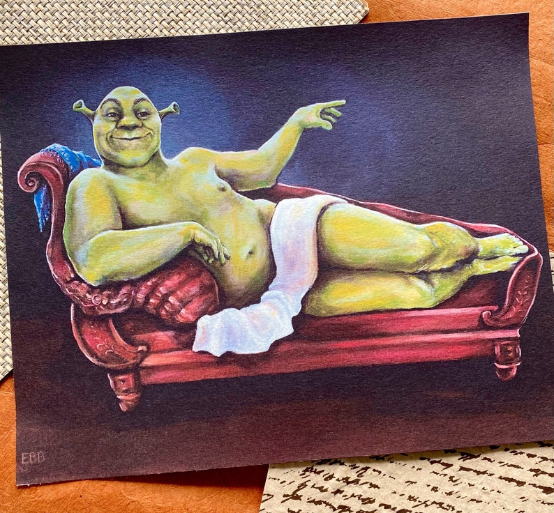 Impresión IMPERFECTA Renaissance Shrek firmada y fechada Impresión renacentista 8 x 10 en papel de acuarela de lujo Arte clásico de alta calidad imagen 1