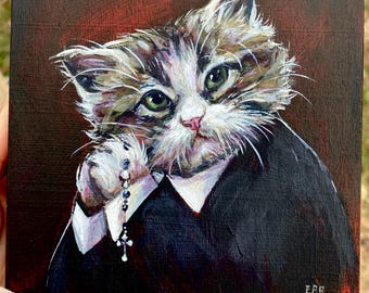 Ritratto di gatto della prima infanzia - Gattino in acrilico dipinto a mano su targa di legno