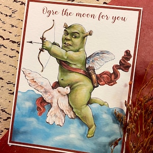 Téléchargement imprimable Shrek Valentines - téléchargement immédiat de 4 Shrek Valentines romantiques - anniversaire de l'époque de la Renaissance torride drôle d'amour
