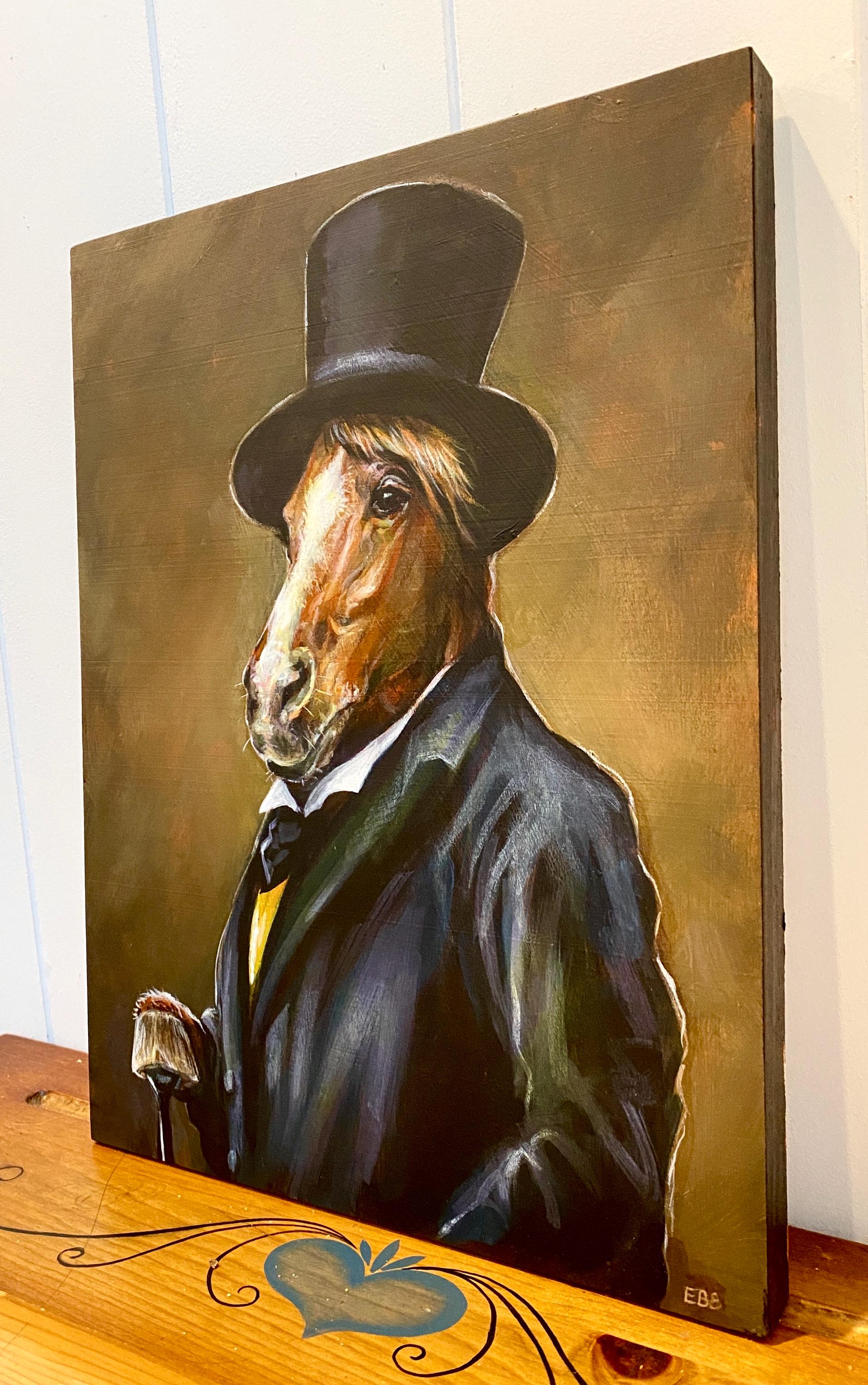 紳士の馬の肖像 – オリジナルアクリル画、ヴィンテージスタイルアート