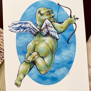 Cherub Shrek 2 Print Signed & Dated- Renaissance 8 x 10 Print on Deluxe Watercolor Paper - High Quality Angel