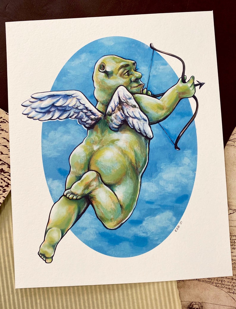 Cherub Shrek 2 Print Signed & Dated- Renaissance 8 x 10 Print on Deluxe Watercolor Paper - High Quality Angel 